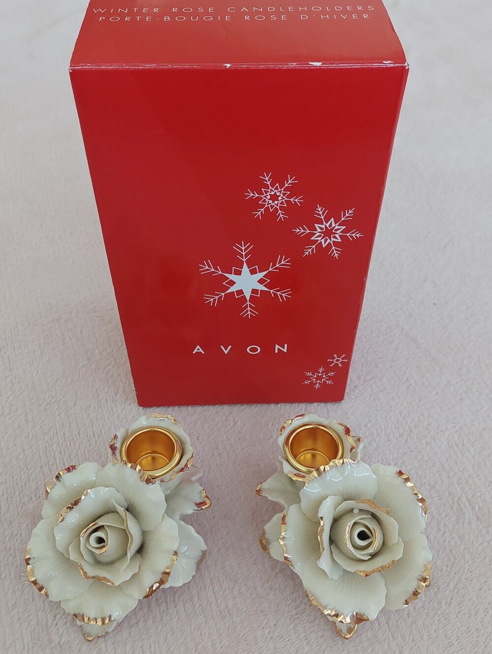 AVON "WINTER ROSE" Candleholders NIB